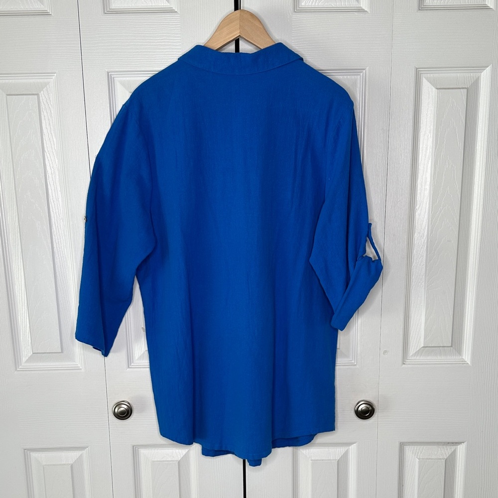 Soft Surroundings 100% Cotton Royal Blue Button Down Tunic Feminine & Flattering - Picture 8 of 9